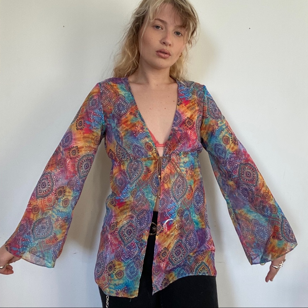 Ultra colorful long sleeve flared coverup - Picture 6 of 7